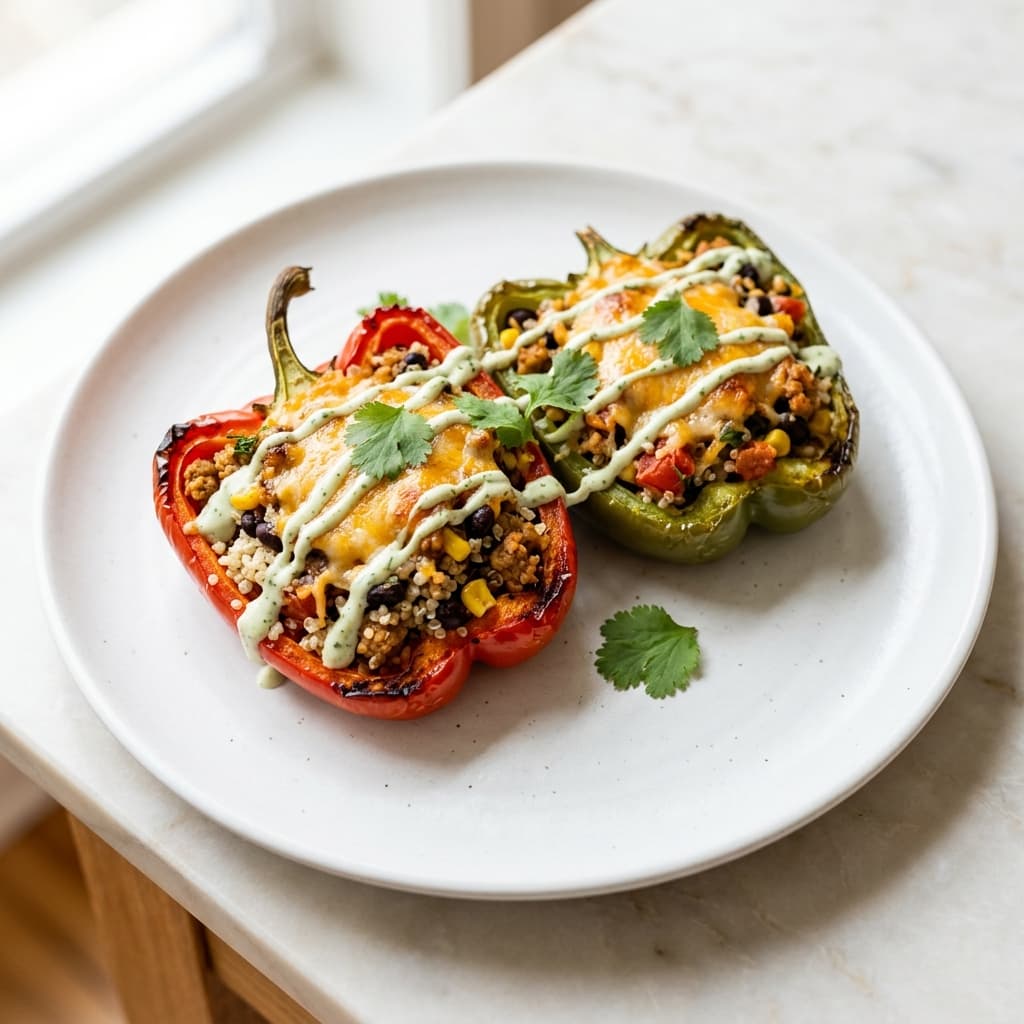 Stuffed bell peppers plated for meal prep